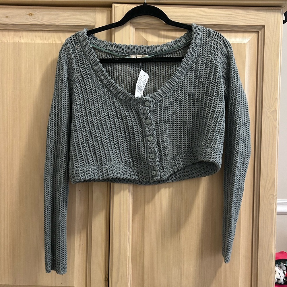 Green Cropped Knit Cardigan
